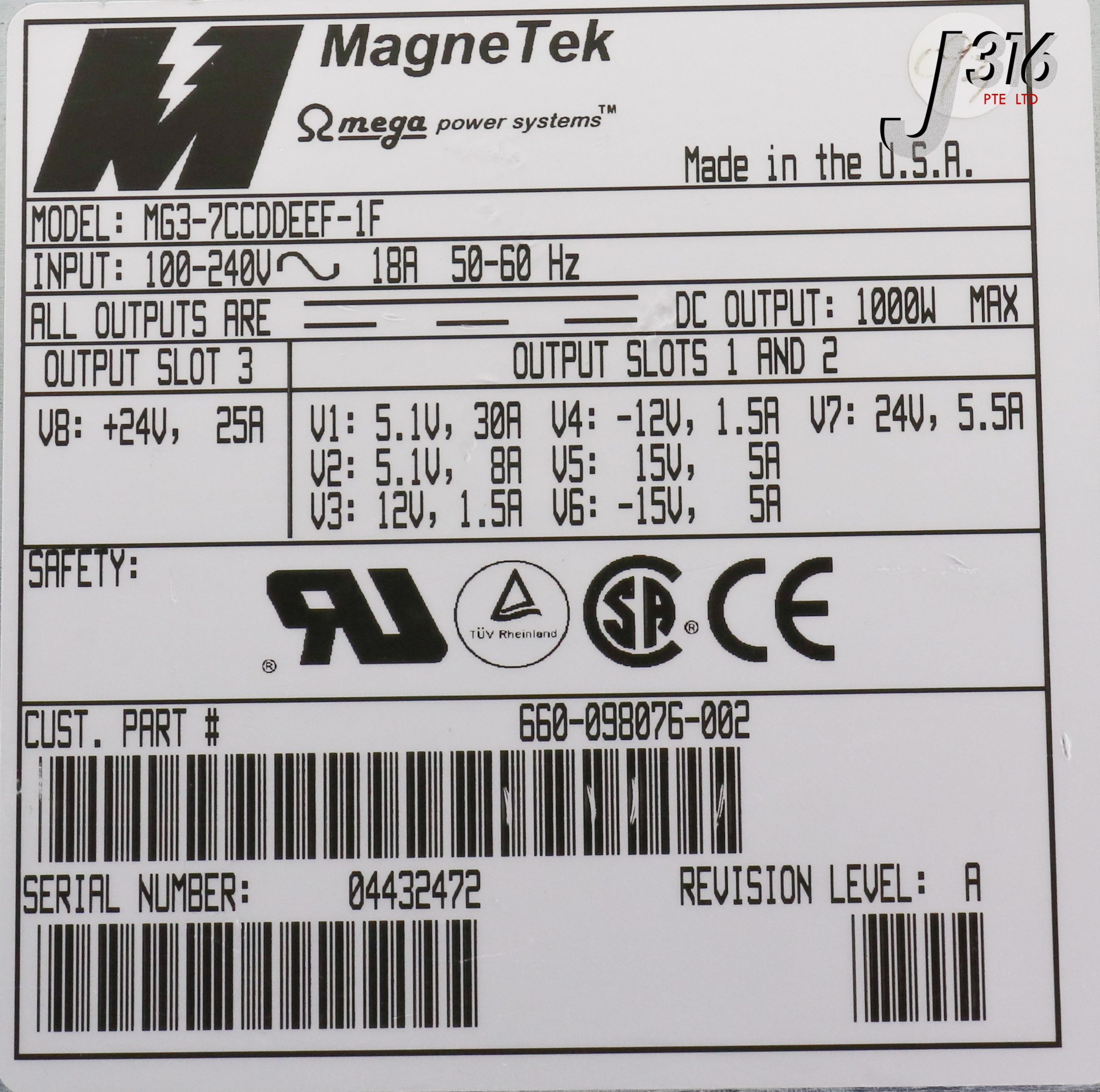 22163 MAGNETEK OMEGA POWER SYSS PS INPUT 100-240V MG3-7CCDDEEF-1F